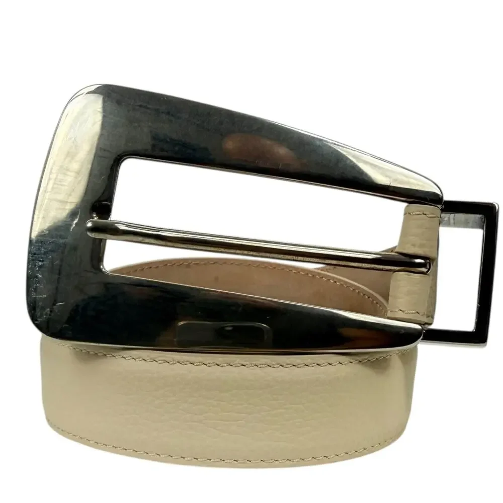 Khaite Lucca Leather Belt Solid Brass Buckle Dark Ivory Size 90/36